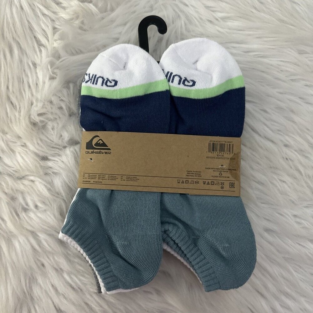 Quicksilver mens Low Cut Socks NWT 5 Pairs 6-12 Deco logo print - Picture 4 of 6